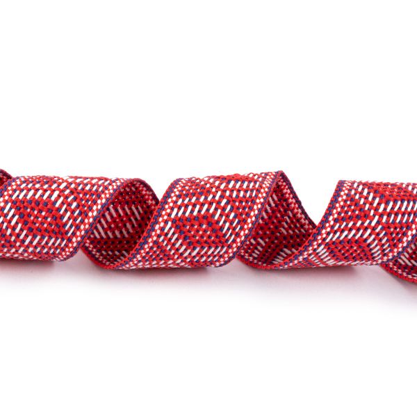 Лента (тесьма) жаккардовая 30.0 мм / 25±1 метров, Орнамент для северных народов, рис 9854 №1 красн/бел/синий, Gamma C3881