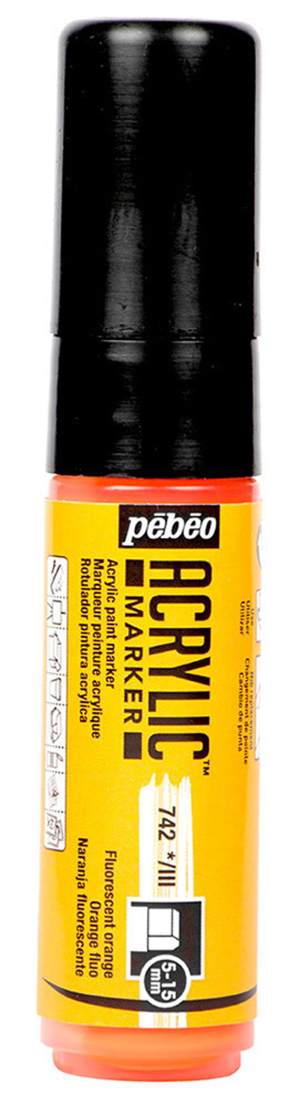 Маркер акриловый 5-15 мм, перо плоское, 3 шт, 201742 оранжевый флуоресцентный, Pebeo