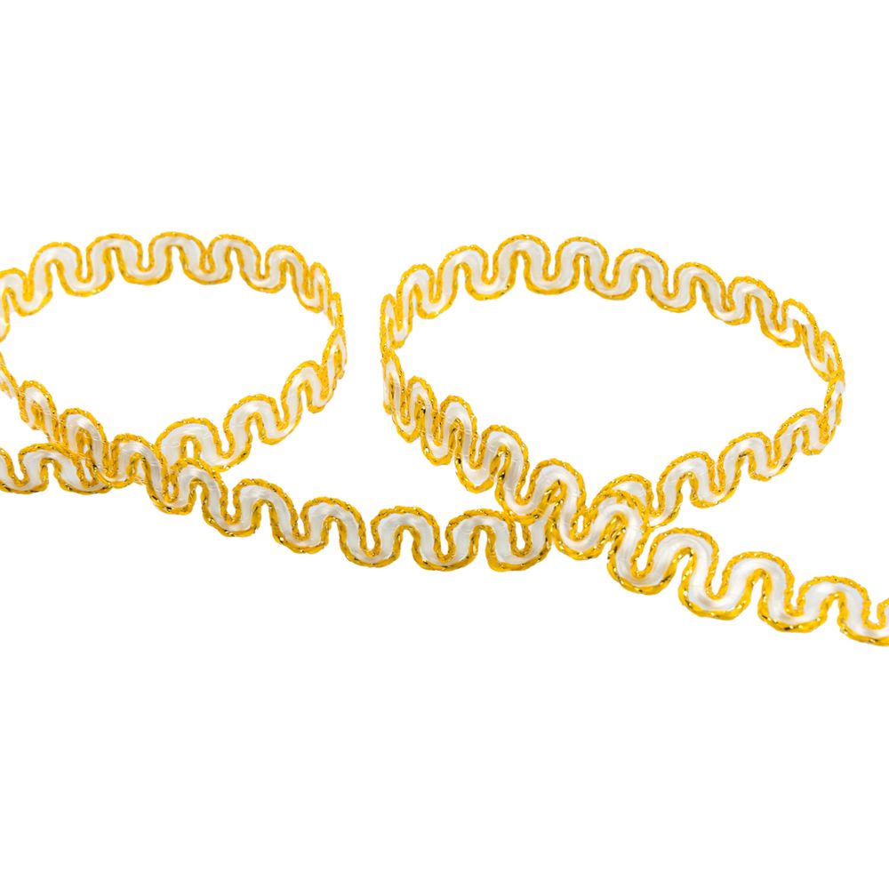 Тесьма декоративная 10 мм / 10 метров, метал. рис. 8657, БЫЛЫЙ/ под золото, Blitz