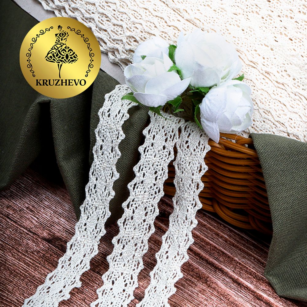 Кружево вязаное (тесьма) 20 мм, диз. 294, цв.02 белый, уп. 50 м, Kruzhevo