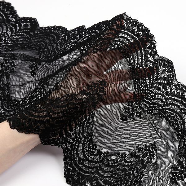 Кружево бельевое эластичное 230 мм / 10 м, 8036, цв.черный, Kruzhevo
