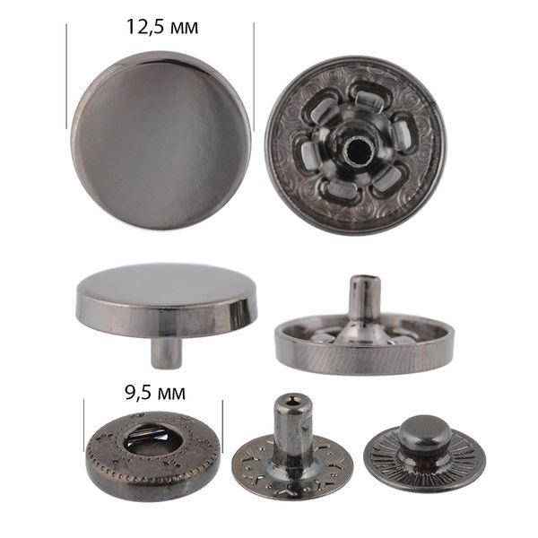 Кнопка Альфа (S-образная) ⌀12.5 мм, ≈100 шт, (внутренние ⌀9.5 мм) цв.чер.никель, TBY