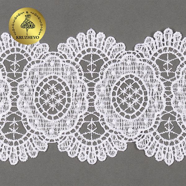 Кружево гипюр (плетёное) 90 мм, диз. 120, цв.1 белый, уп. 9 м, Kruzhevo