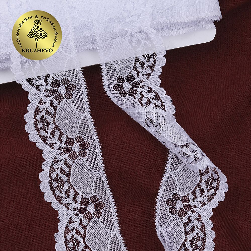 Кружево отделочное в стиле "трикотаж" 40 мм, диз. 278, цв.01 белый, уп. 27,4 м