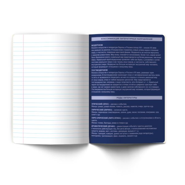 Тетрадь со справочным материалом Золотые главы, тисн.золот.фольгой, A5 48 л. на скобе 65 г/м², белизна 100% 10 шт линия, 01857 Золотые главы Литература, Светоч Т287