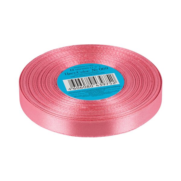 Лента атласная 1-сторонняя 12.0 мм / 33±2 метра, 069 т.розовый, Gamma