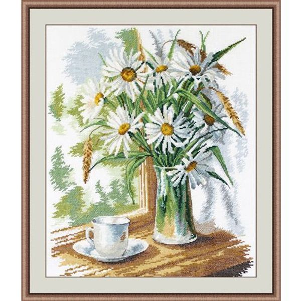 Набор для вышивания нитками Овен, Ромашки на окне, 28х35 см