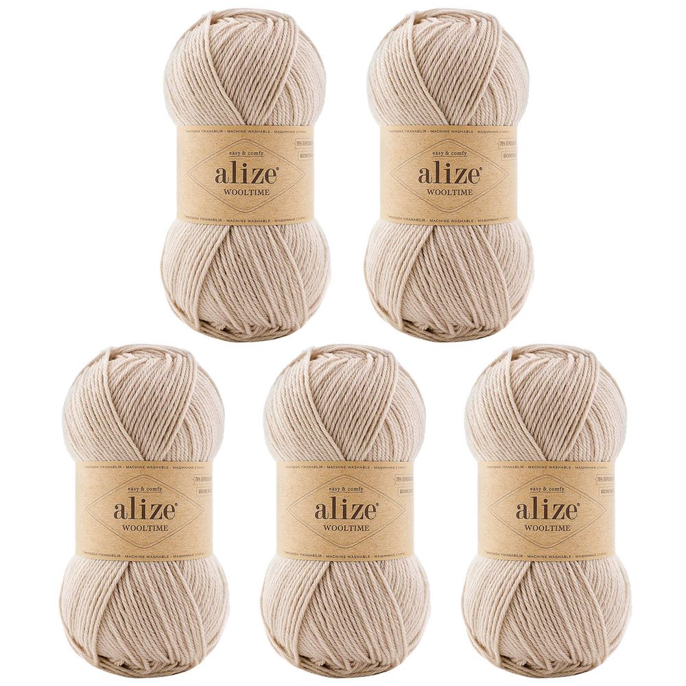 Пряжа Alize (Ализе) Wooltime / уп.5 мот. по 100 г, 200 м, 152 бежевый меланж