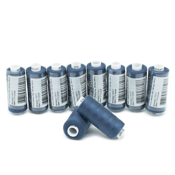 Нитки швейные бытовые Bestex 40/2, 365 м (400 ярд) / 10 кат., 274 стальной синий