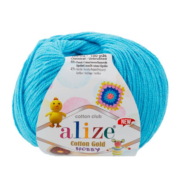 Пряжа Alize (Ализе) Cotton Gold Hobby New / уп.10 мот. по 50 г, 165 м, 287 светло-бирюзовый