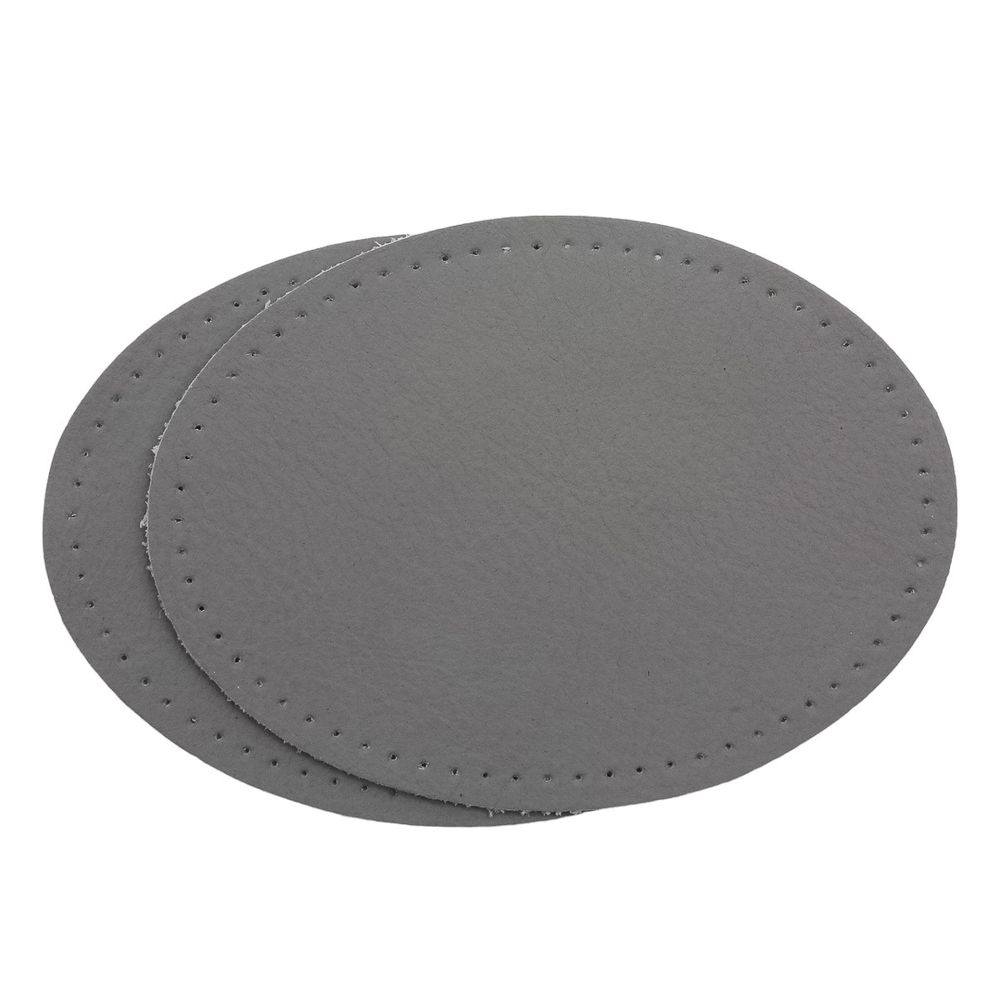Заплатки пришивные из кожи, овал 8х10,9см с перфорацией, 2 шт, 100% кожа, 07 серый, 9124