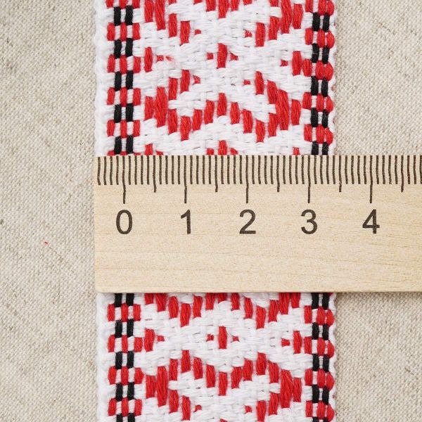 Лента для поясов 38 мм / 25 метров, рис. 9852, белый/красный/черный, С3822Г17