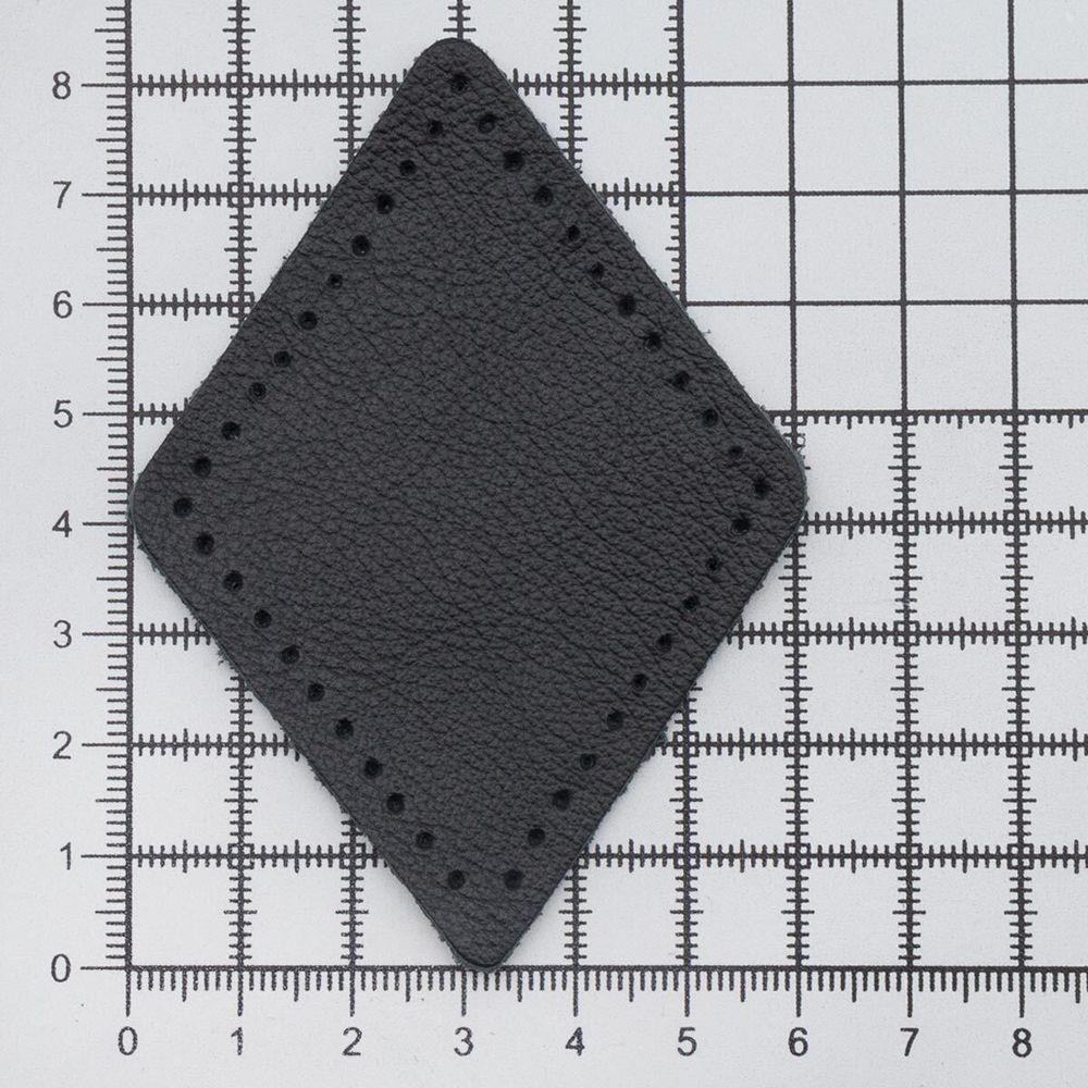 Заплатки пришивные из кожи, ромб 6х8,4см с перфорацией, 2 шт, 100% кожа, 01 черный, 9115