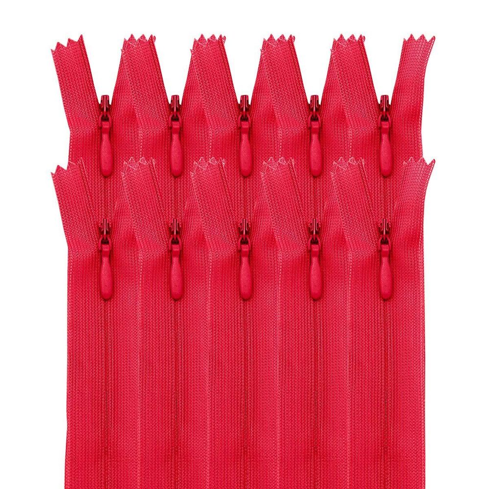 Молния потайная (скрытая) Т3 (3 мм) 1 зам., н/раз., 50 см, красный нейлон, 31321 / 50, 10 шт