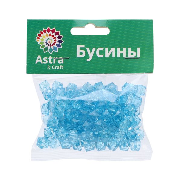 Бусины акрил ⌀10 мм, прозрач. в цвете, граненый куб, 50 г, Astra&Craft (MG.3245-12 голубой)