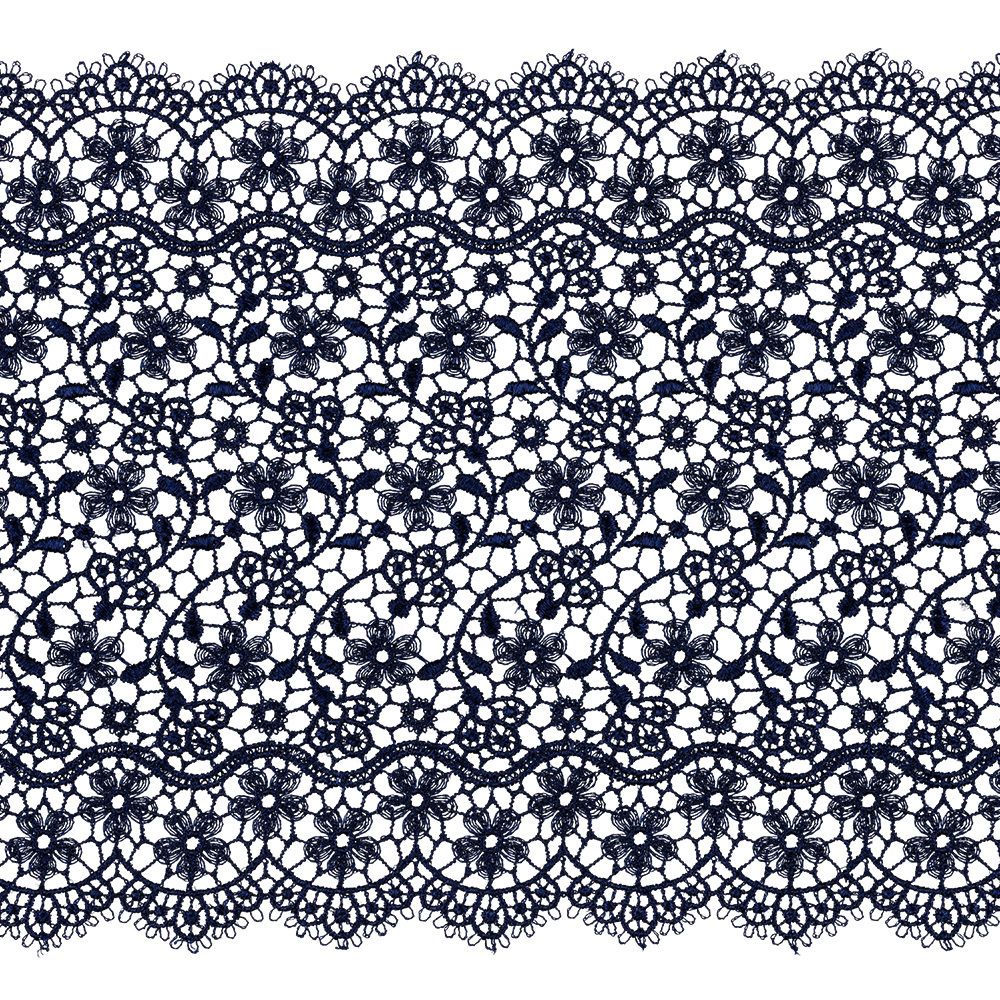 Кружево гипюр (плетёное) широкое 150 мм / 10 м, т.синий, Gamma GGM-15001
