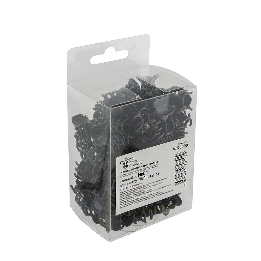Набор заколок Краб для волос, 5х100 шт, №01 черный, Cherry Mary V/K6003