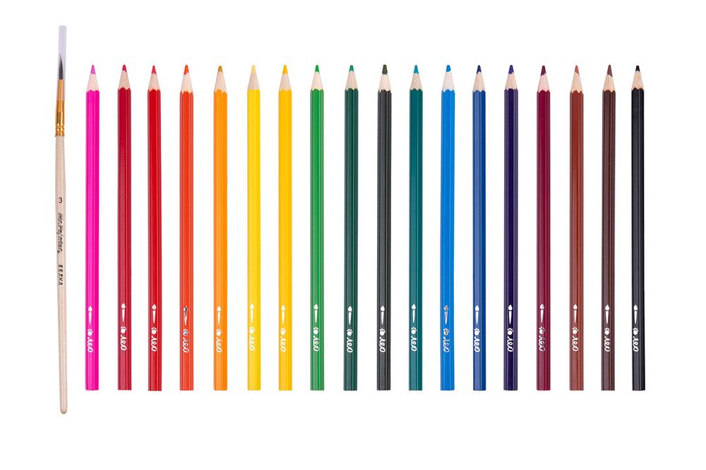 Набор акварельных карандашей + кисть в тубусе 19 предметов (в тубусе), Лео LNSWP-19