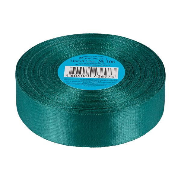 Лента атласная 1-сторонняя 25.0 мм / 33±2 метра, 106 т.зеленый, Gamma