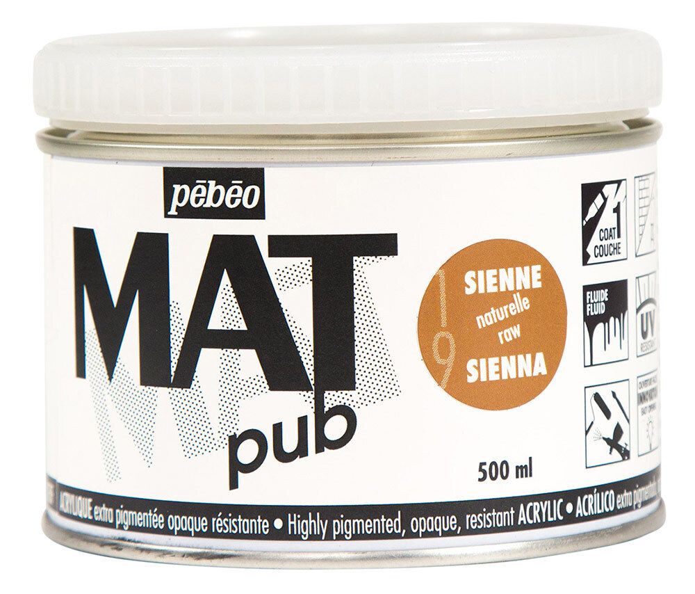 Краска акриловая экстра матовая Mat Pub 1, 500 мл, 257019 сиена натуральная, Pebeo
