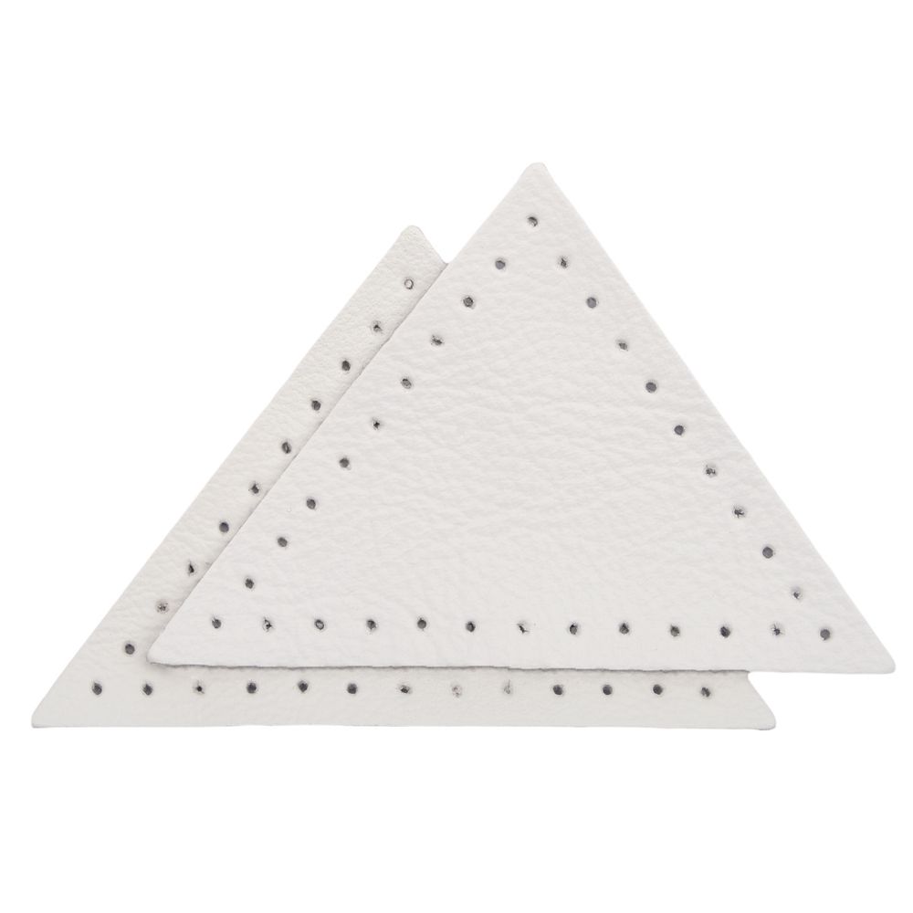 Заплатки пришивные из кожи, треугольник равнобедр., стор. 6см, с перфорацией, 2 шт, 100% кожа, 08 белый, 9902