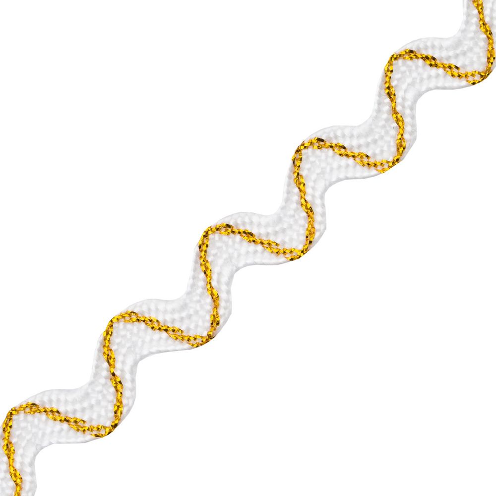 Тесьма вьюнчик 9 мм / 20 метров, с метанитью рис 9901, белый с золотом, С3891Г17