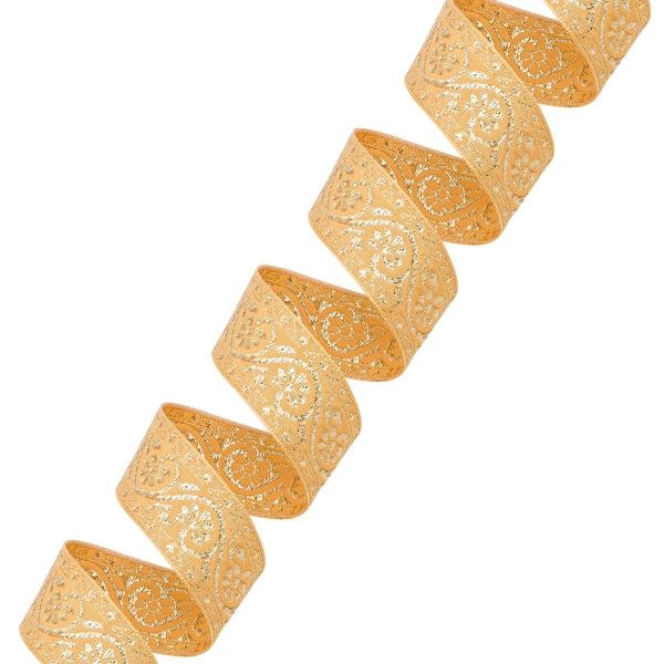 Лента (тесьма) жаккардовая 32.0 мм / 25±1 метров, с метанитом рис. 9819, желтый/золото, С3104Г17