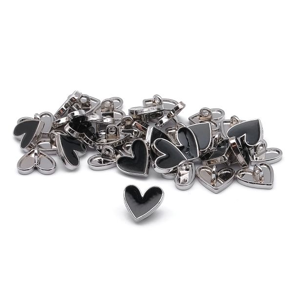 Пуговицы на ножке фигурная Сердце 20L (13мм), металл (Black/S (черный/серебро)), MEs-2012, 36 шт