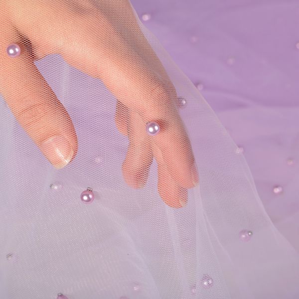 Фатин с бусинами 150 см / 15 метров, С223-28, цв.сиреневый