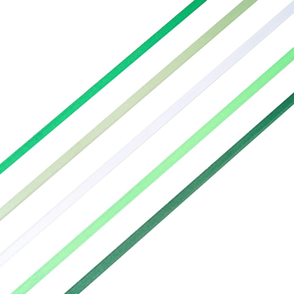 Набор атласных лент 5 цветов по 6.0 мм / 23 метра, зеленый микс