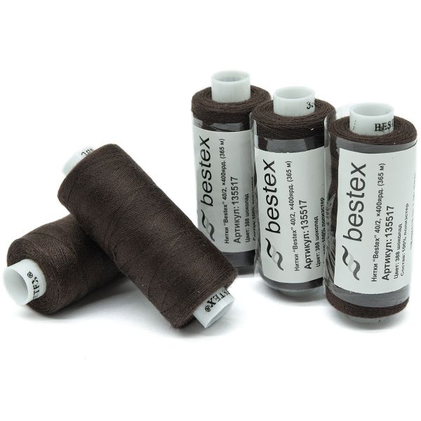 Нитки швейные бытовые Bestex 40/2, 365 м (400 ярд) / 10 кат., 388 шоколадный