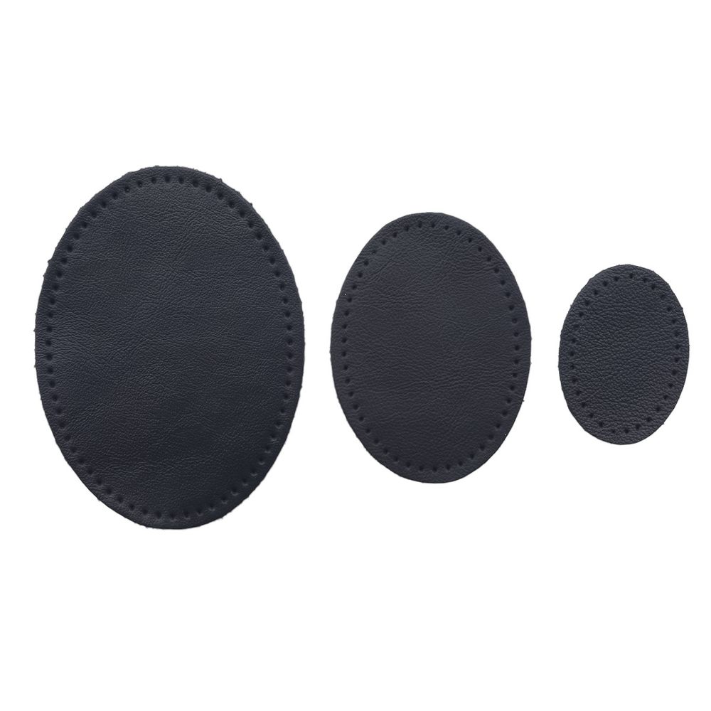 Набор заплаток пришивных из кожи, овал 4х5,5см, 6х8,2см, 8х10,9см, с перфорацией, 3 шт (05 темно-синий), 9404