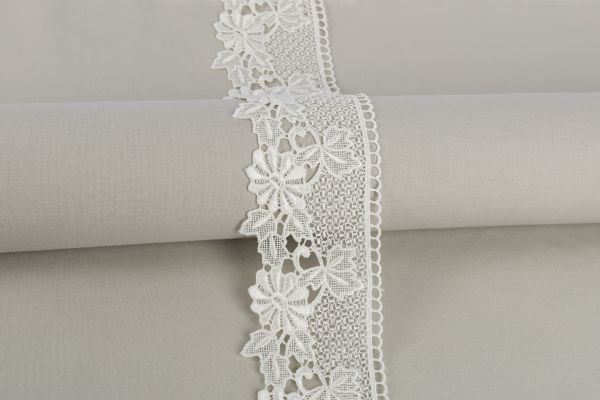 Кружево гипюр (плетёное) 62 мм / 10 ±0.2 метра, GP003CR кремовый, Gamma GGM-6202