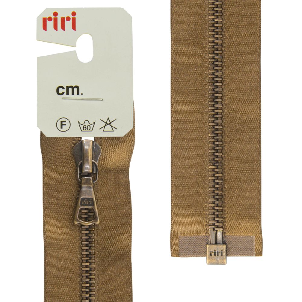 Молния металл RIRI Т4 (4 мм) AM, 1 зам., разъем., атлас. тесьма, 65 см, цв. тесьмы 2223, св.коричневый, упак. 5 шт /TOS/