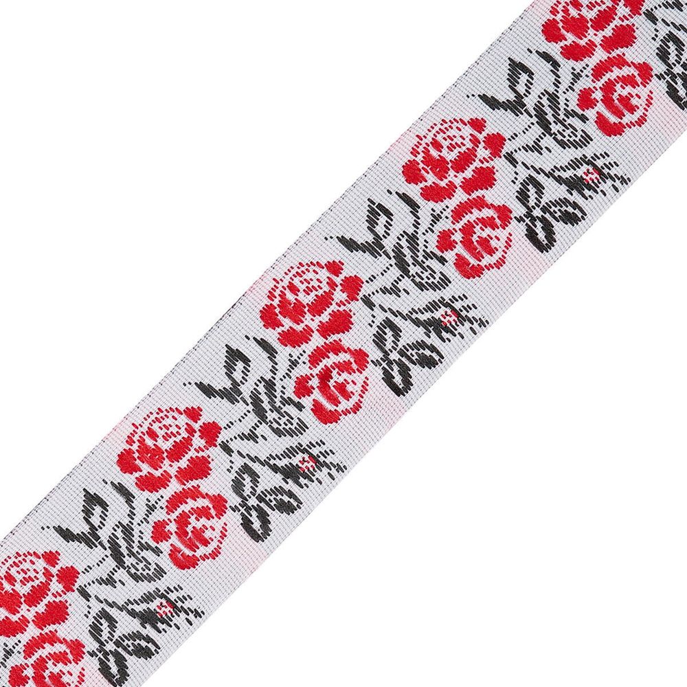 Лента (тесьма) жаккардовая 25.0 мм / 9,14 метров, белый, красный, c19592