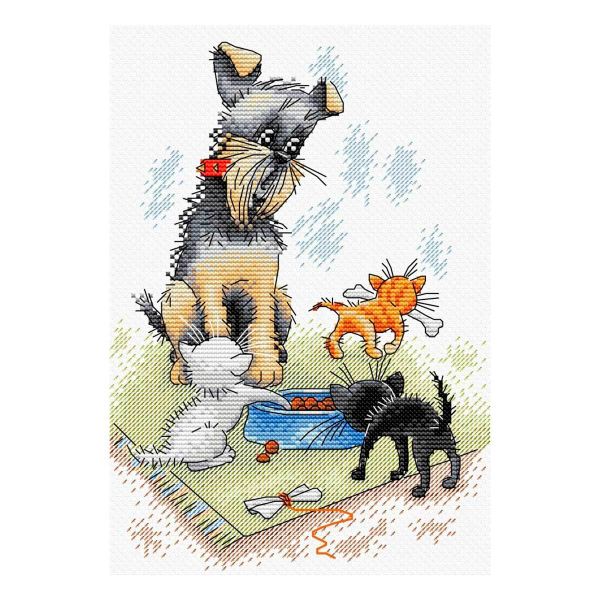 Набор для вышивания нитками МП Студия, Усатый нянь 23х16см