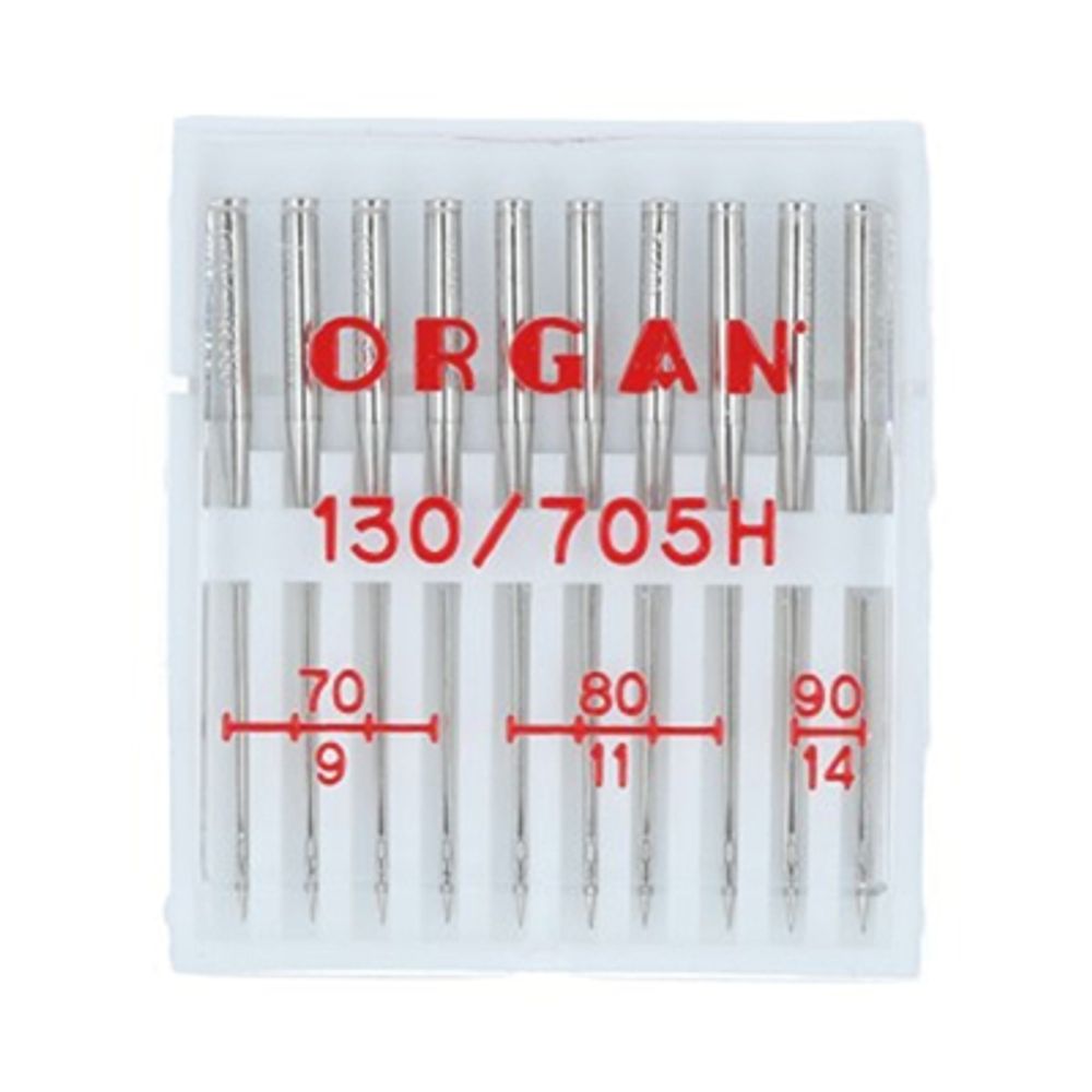 Иглы для швейных машин базовые универсальные 130/705 H, №70-90, 10 игл, в пенале 5128000 ассорти, ORGAN