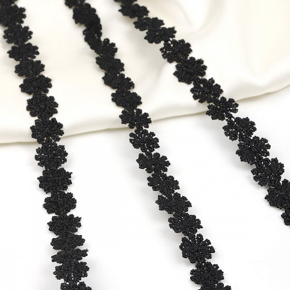 Кружево гипюр (плетёное) 15 мм ромашка цв.черный, уп.13.71 м, Kruzhevo