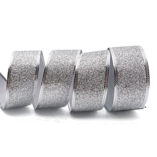 Лента упаковочная (с глиттером) серебро 5см, 10м, QR-006