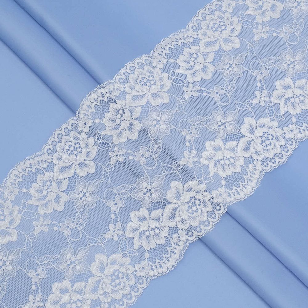 Кружево бельевое эластичное 180 мм / 3.4 метра, цвет белый