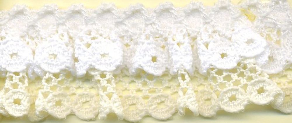 Кружево вязаное (тесьма) эластичное 25 мм, цв.белый/бежевый, 25 м, Matsa