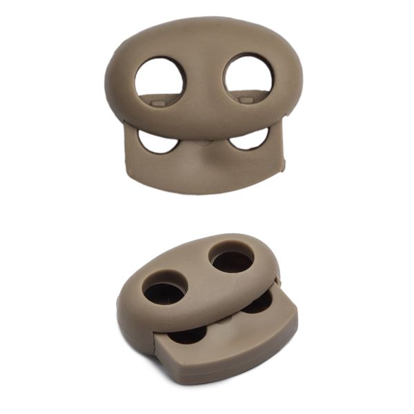 Фиксатор (зажим) для шнура пластик 2 отв., ⌀4.0 мм, 14х17 мм, овал малый ПП, бежевый, 100 шт