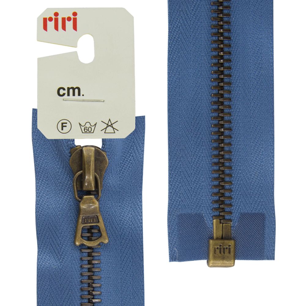 Молния металлическая RIRI Т6 (6 мм) AM, слайд.Flash, 1 зам., разъем., 60 см, цв. тесьмы 2630, сине-голубой, упак. 5 шт