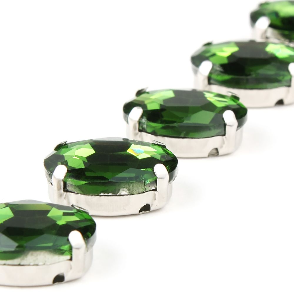 Хрустальные стразы в цапах овальной формы, зеленый 10х14 мм, 5 шт., ОЦ008НН1014