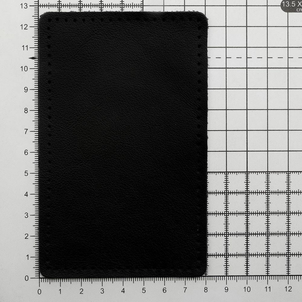 Заплатки пришивные из кожи, прямоугольник 8х12,7см с перфорацией, 2 шт, 100% кожа, 01 черный, 9123