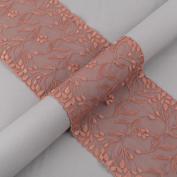 Кружево бельевое эластичное 170 мм / 3±0.2 метра, на сетке, Турция, бежевый, Gamma GKME-17002