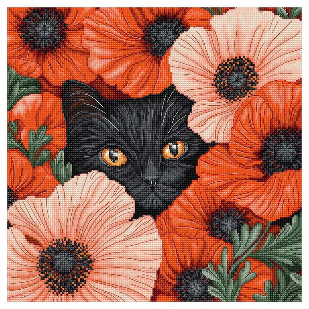 Набор для вышивания нитками LetiStitch L9949, Маковые глазки 24х24см