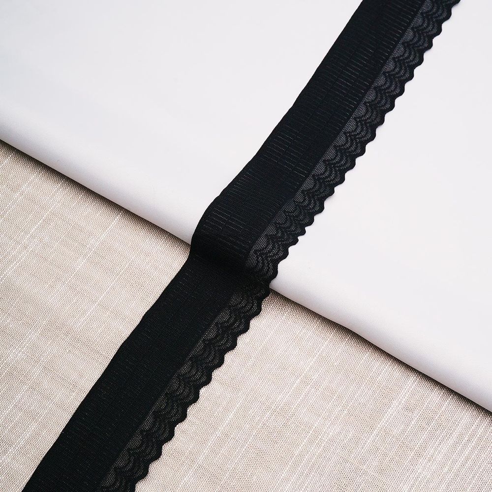 Кружево эластичное (стрейч) 40 мм / 3.4 метра ±4 см, черный, 3AR3781