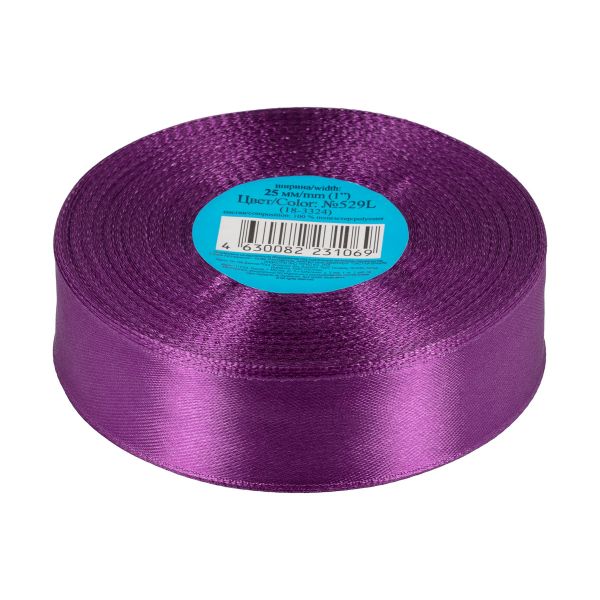 Лента атласная 1-сторонняя 25.0 мм / 33±2 метра, №529L(18-3324) лиловый, Gamma