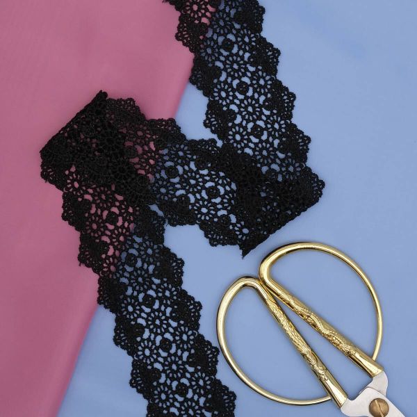 Кружево гипюр (плетёное) 55 мм / 13.7 метров, черный, 3AR1306